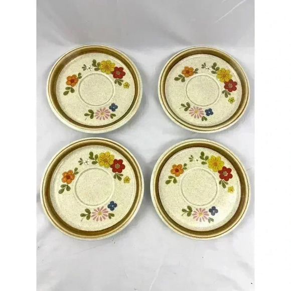 VTG Mikasa Stone Manor F5813 Floribunda Saucers Lot of 4 Teacup Plates 1970s - Picture 1 of 8